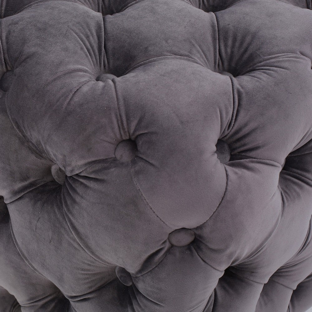 Accent Ottoman | Cubic Shape | Button Tufted Gray Velvet | Black 29"