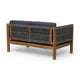 Nisha 4pc Outdoor Chat Set | Rattan Rope Seat | Gray Cushions | Teak Brown