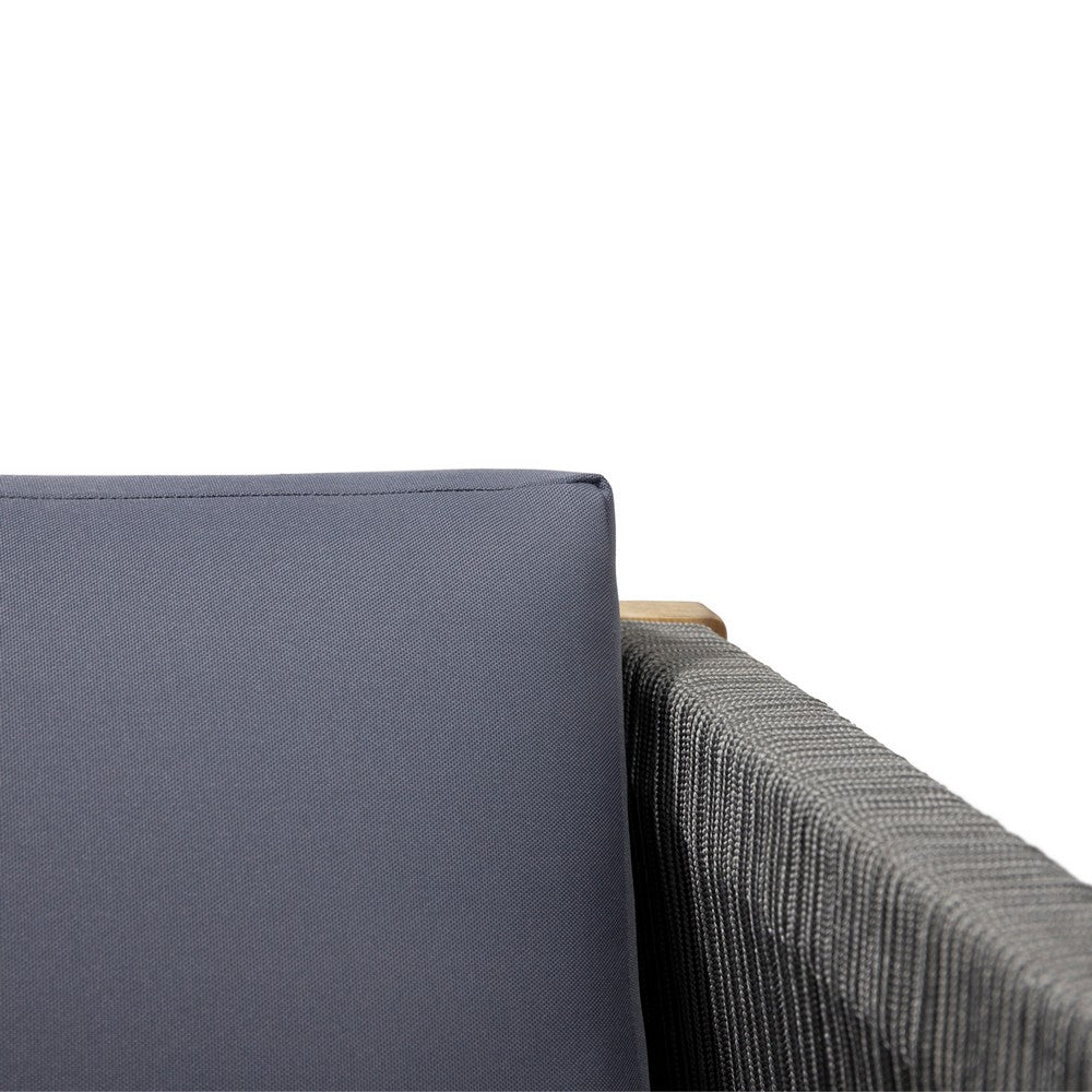 Nisha 4pc Outdoor Chat Set | Rattan Rope Seat | Gray Cushions | Teak Brown
