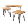 Zoe 3pc Outdoor Table Set | Slatted Top | Teak Brown | Black Hairpin Legs