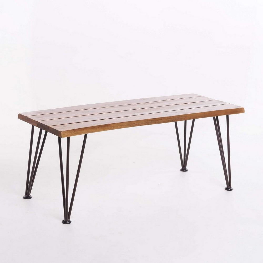 Zoe 3pc Outdoor Table Set | Slatted Top | Teak Brown | Black Hairpin Legs