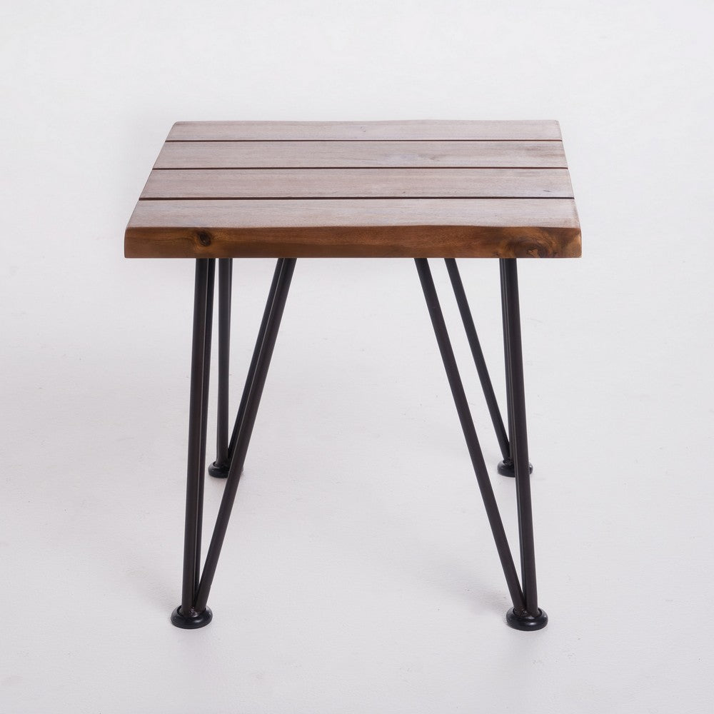 Zoe 3pc Outdoor Table Set | Slatted Top | Teak Brown | Black Hairpin Legs