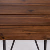 Zoe 3pc Outdoor Table Set | Slatted Top | Teak Brown | Black Hairpin Legs