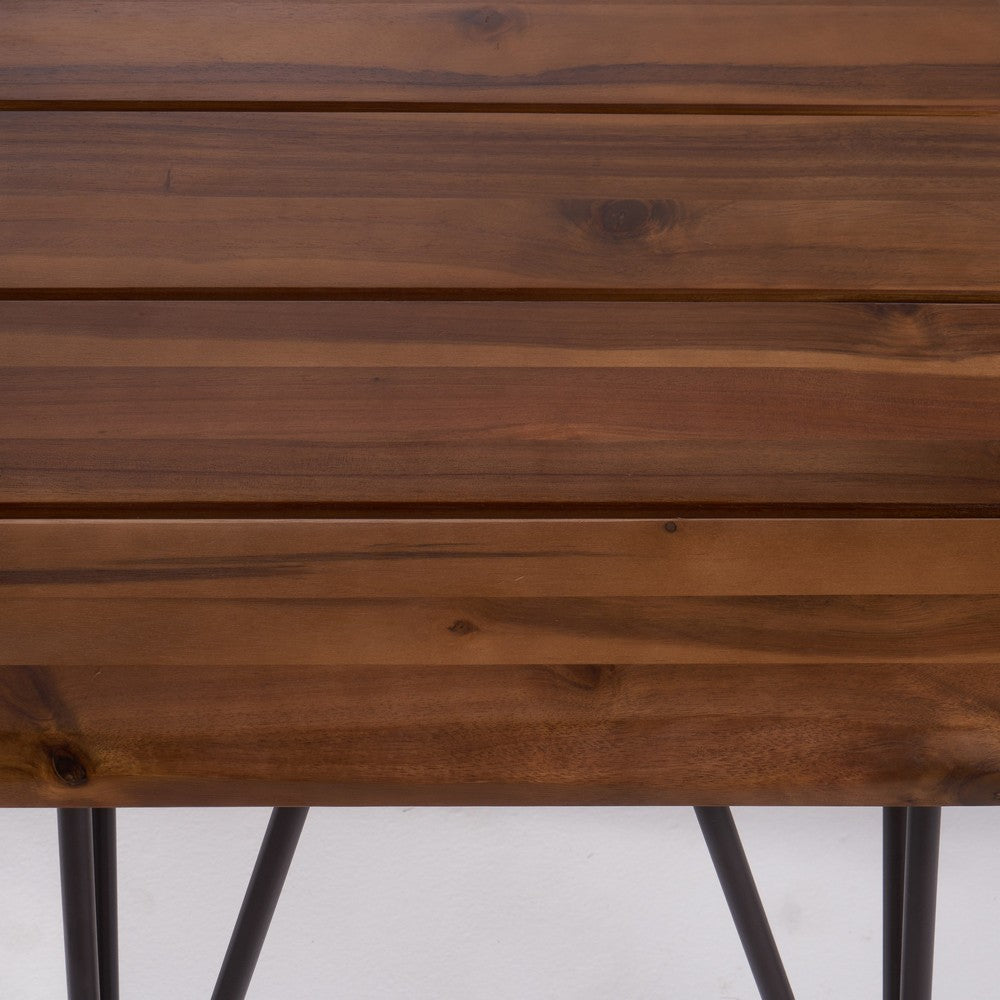 Zoe 3pc Outdoor Table Set | Slatted Top | Teak Brown | Black Hairpin Legs