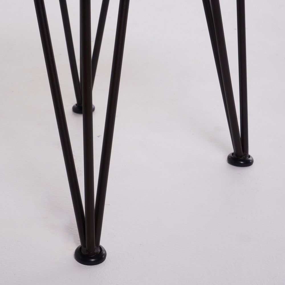Zoe 3pc Outdoor Table Set | Slatted Top | Teak Brown | Black Hairpin Legs