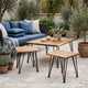 Zoe 3pc Outdoor Table Set | Slatted Top | Teak Brown | Black Hairpin Legs