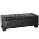 Storage Ottoman Bench | Tufted Black Faux Leather | Brown Wood Legs 50"