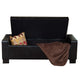 Storage Ottoman Bench | Tufted Black Faux Leather | Brown Wood Legs 50"