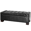 Storage Ottoman Bench | Tufted Black Faux Leather | Brown Wood Legs 50"