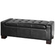 Storage Ottoman Bench | Tufted Black Faux Leather | Brown Wood Legs 50"