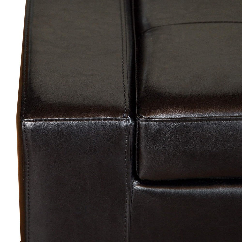 Storage Ottoman Bench | Tufted Black Faux Leather | Brown Wood Legs 50"