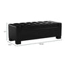 Storage Ottoman Bench | Tufted Black Faux Leather | Brown Wood Legs 50"