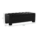 Storage Ottoman Bench | Tufted Black Faux Leather | Brown Wood Legs 50"