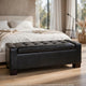 Storage Ottoman Bench | Tufted Black Faux Leather | Brown Wood Legs 50"