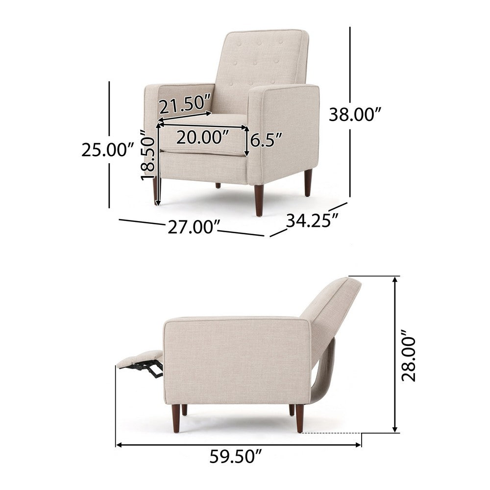 Tery Manual Recliner Sofa Chair | Tufted Back | Track Arms | Wheat Polyester