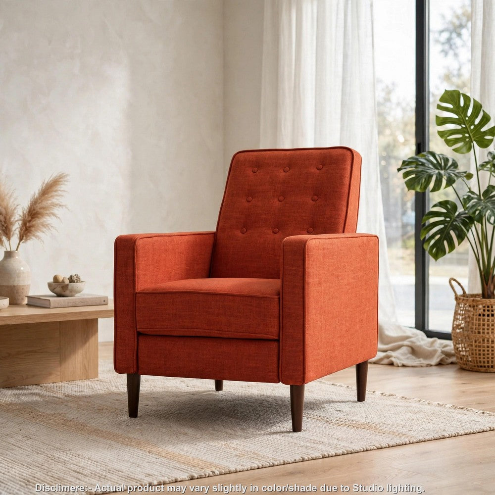 Tery Manual Recliner Sofa Chair | Tufted Back | Track Arms | Orange Polyester