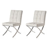 Pavy Dining Side Chair Set of 2 | Tufted White Faux Leather | Silver X Legs
