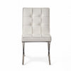 Pavy Dining Side Chair Set of 2 | Tufted White Faux Leather | Silver X Legs