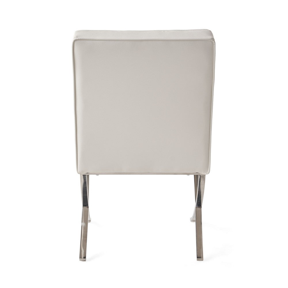 Pavy Dining Side Chair Set of 2 | Tufted White Faux Leather | Silver X Legs