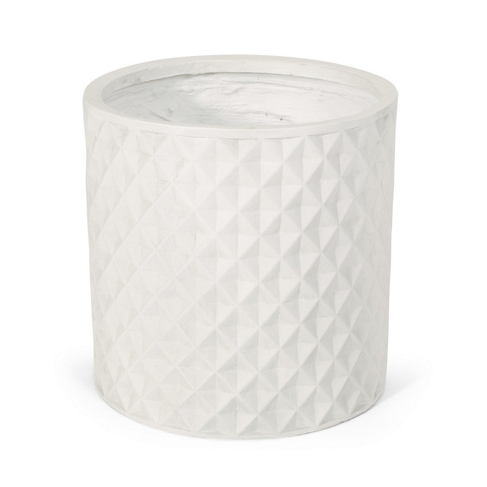 Gana Cylindrical Planter | 3D Diamond Design | Antique White Concrete 16"