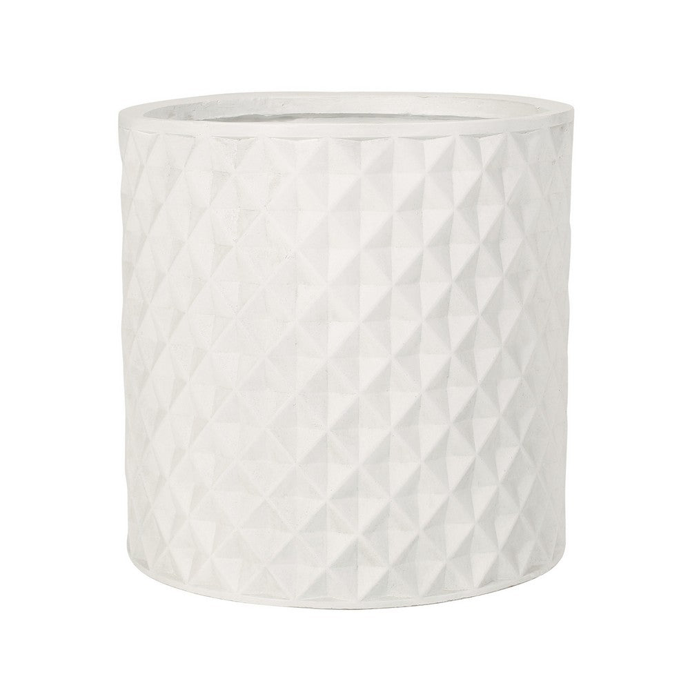 Gana Cylindrical Planter | 3D Diamond Design | Antique White Concrete 16"