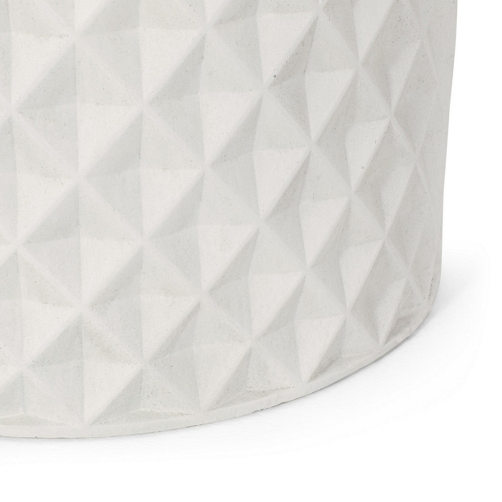 Gana Cylindrical Planter | 3D Diamond Design | Antique White Concrete 16"