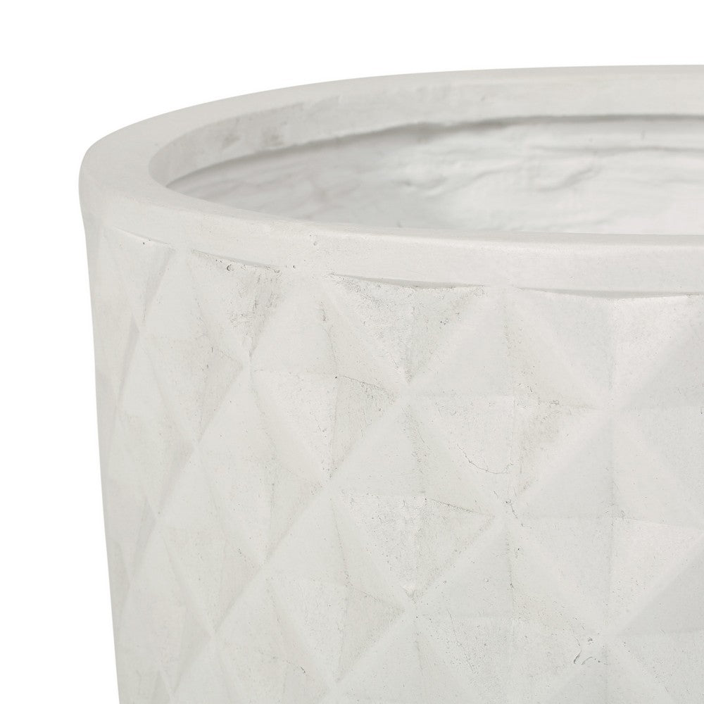 Gana Cylindrical Planter | 3D Diamond Design | Antique White Concrete 16"