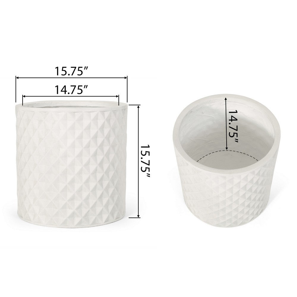 Gana Cylindrical Planter | 3D Diamond Design | Antique White Concrete 16"