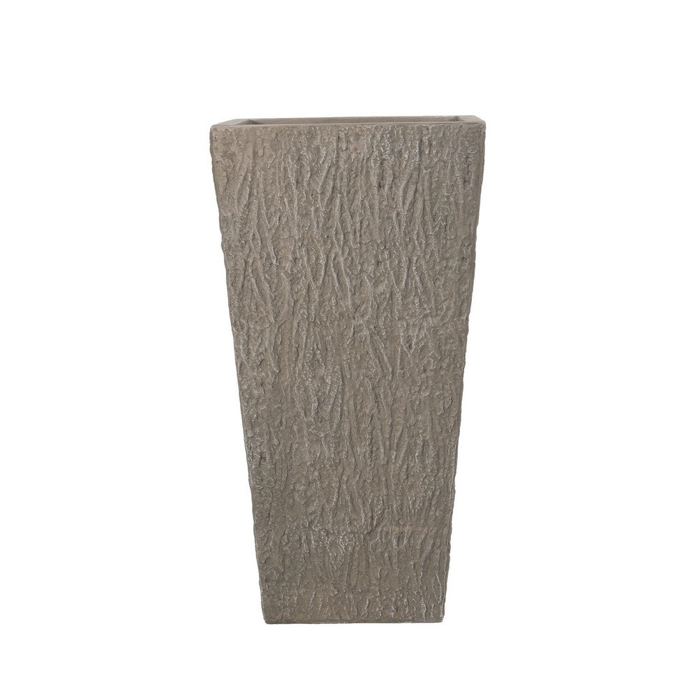 Rahu Tall Tapered Planter | Bark-Like Stone Finish | Brown Concrete 31"