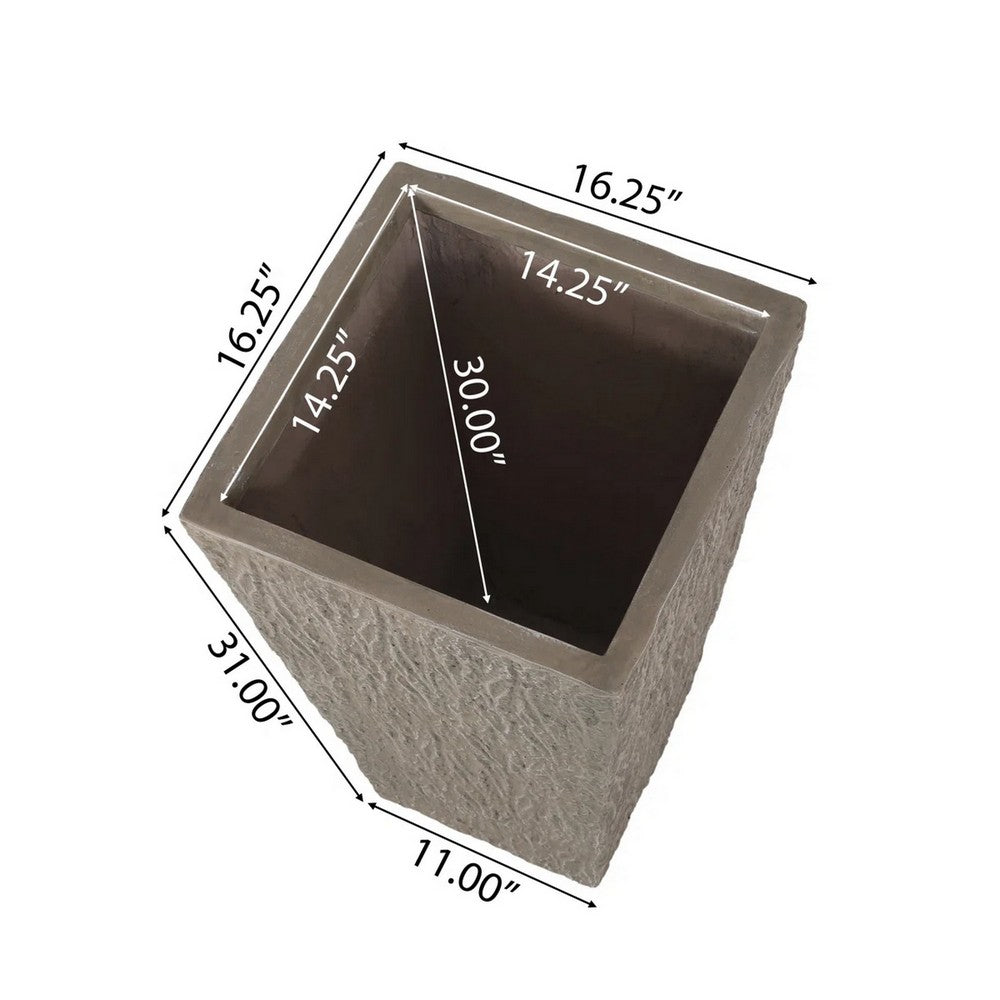 Rahu Tall Tapered Planter | Bark-Like Stone Finish | Brown Concrete 31"