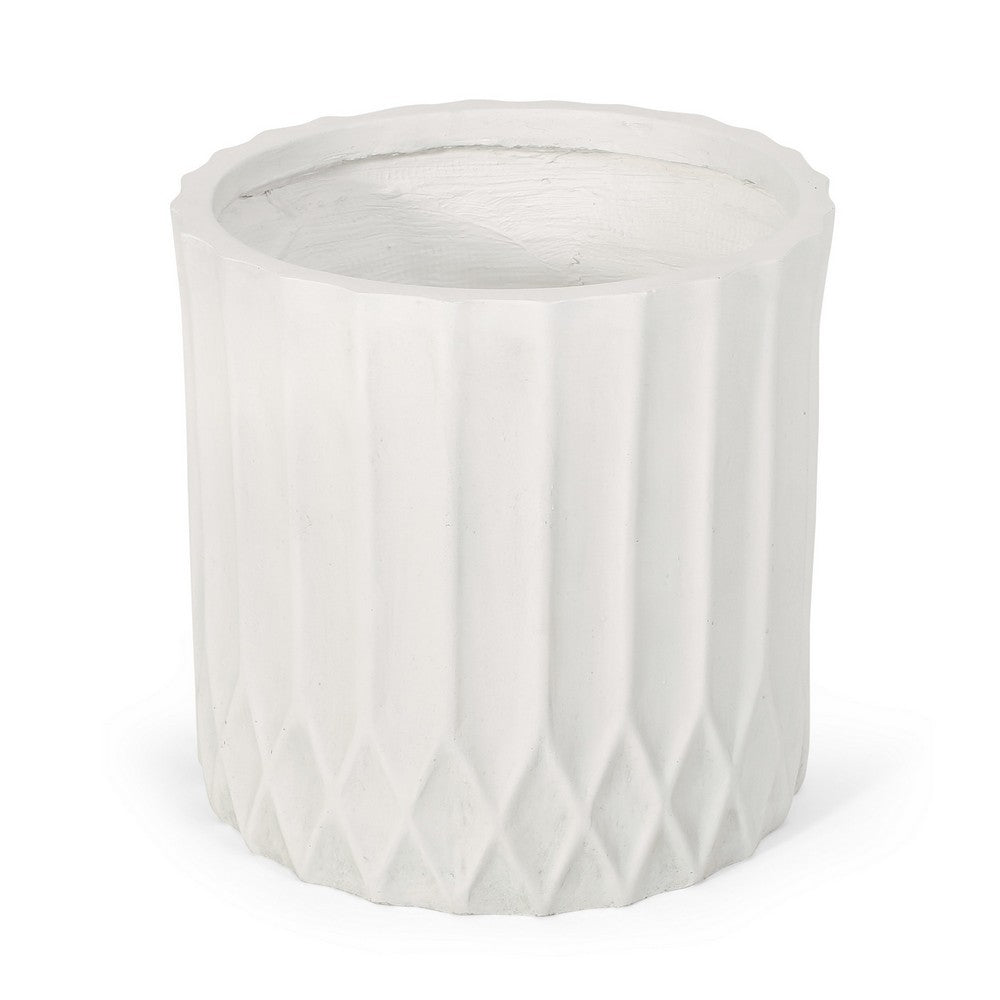 Gana Cylindrical Planter | Ribbed Pattern | Antique White Concrete 17"