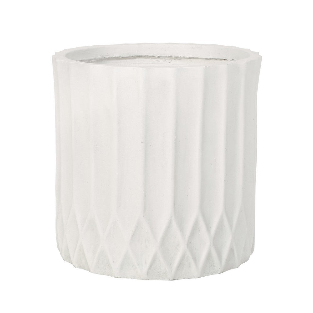 Gana Cylindrical Planter | Ribbed Pattern | Antique White Concrete 17"