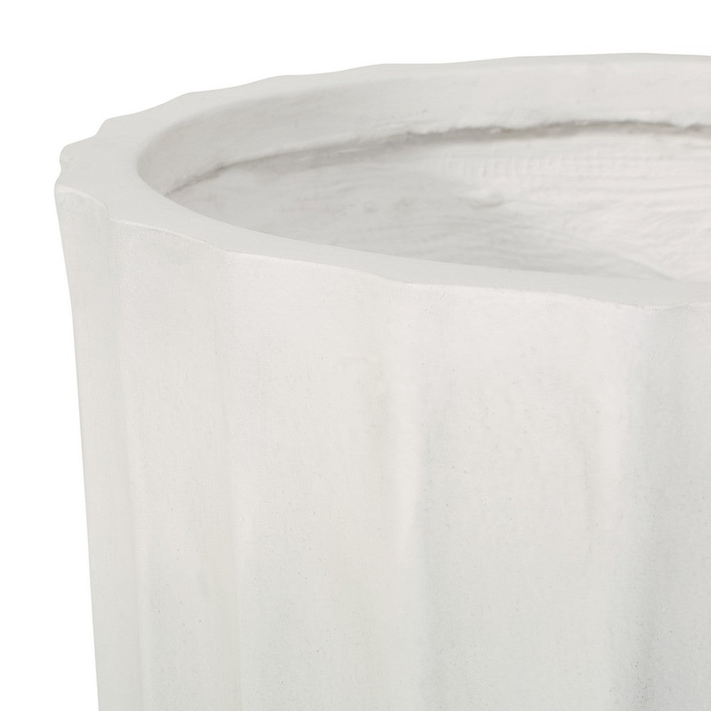 Gana Cylindrical Planter | Ribbed Pattern | Antique White Concrete 17"