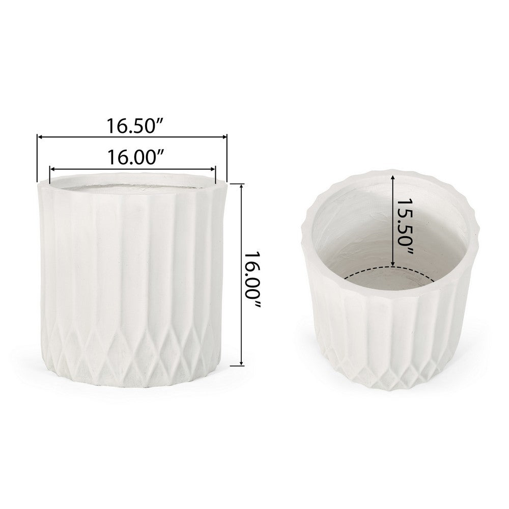 Gana Cylindrical Planter | Ribbed Pattern | Antique White Concrete 17"