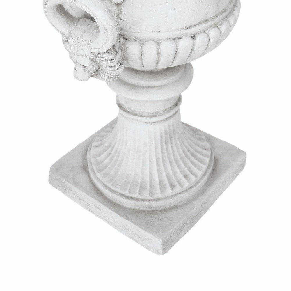 Kiti Urn Planter on Pedestal | Carved Antique White Concrete | 28"