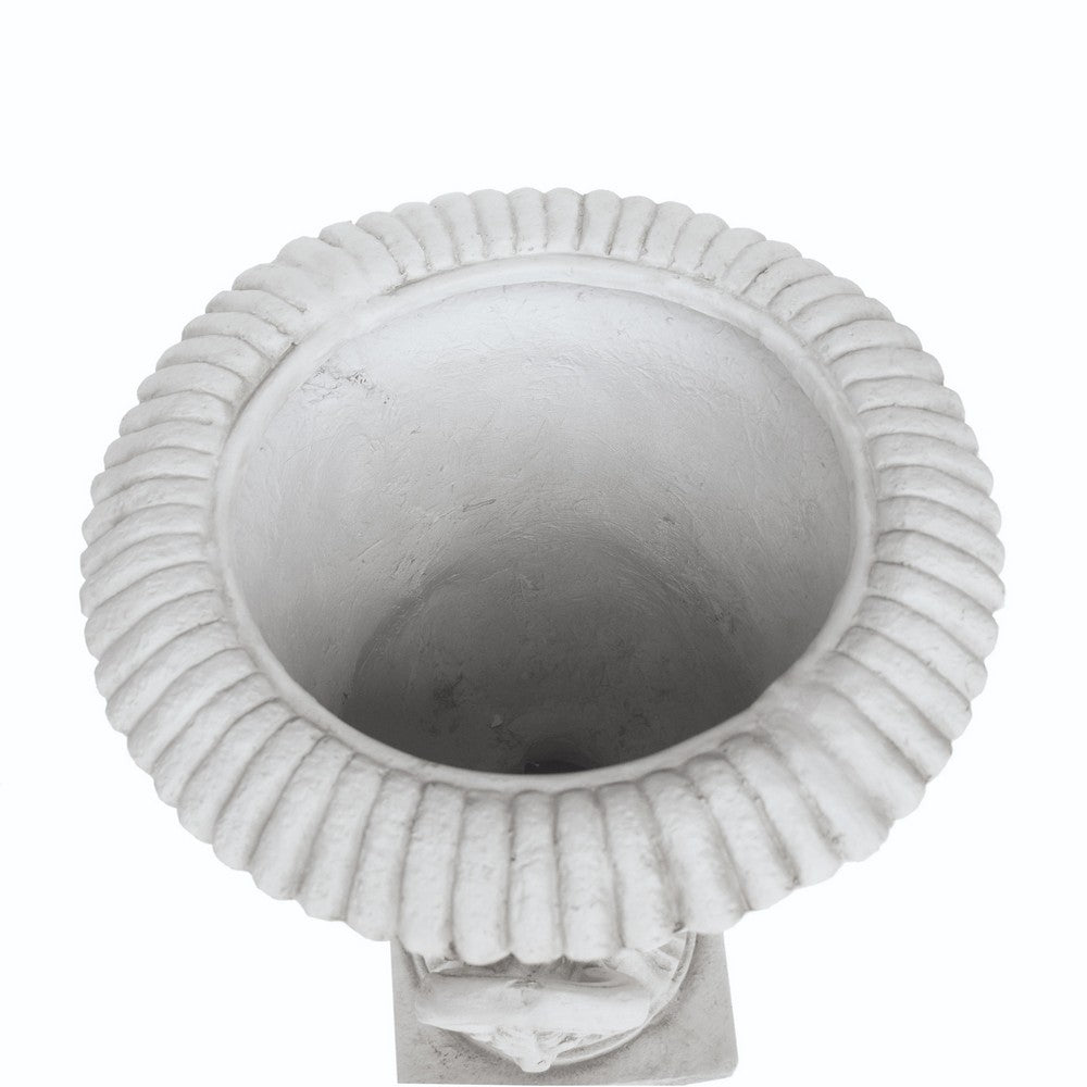Kiti Urn Planter on Pedestal | Carved Antique White Concrete | 28"
