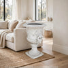 Kiti Urn Planter on Pedestal | Carved Antique White Concrete | 28"