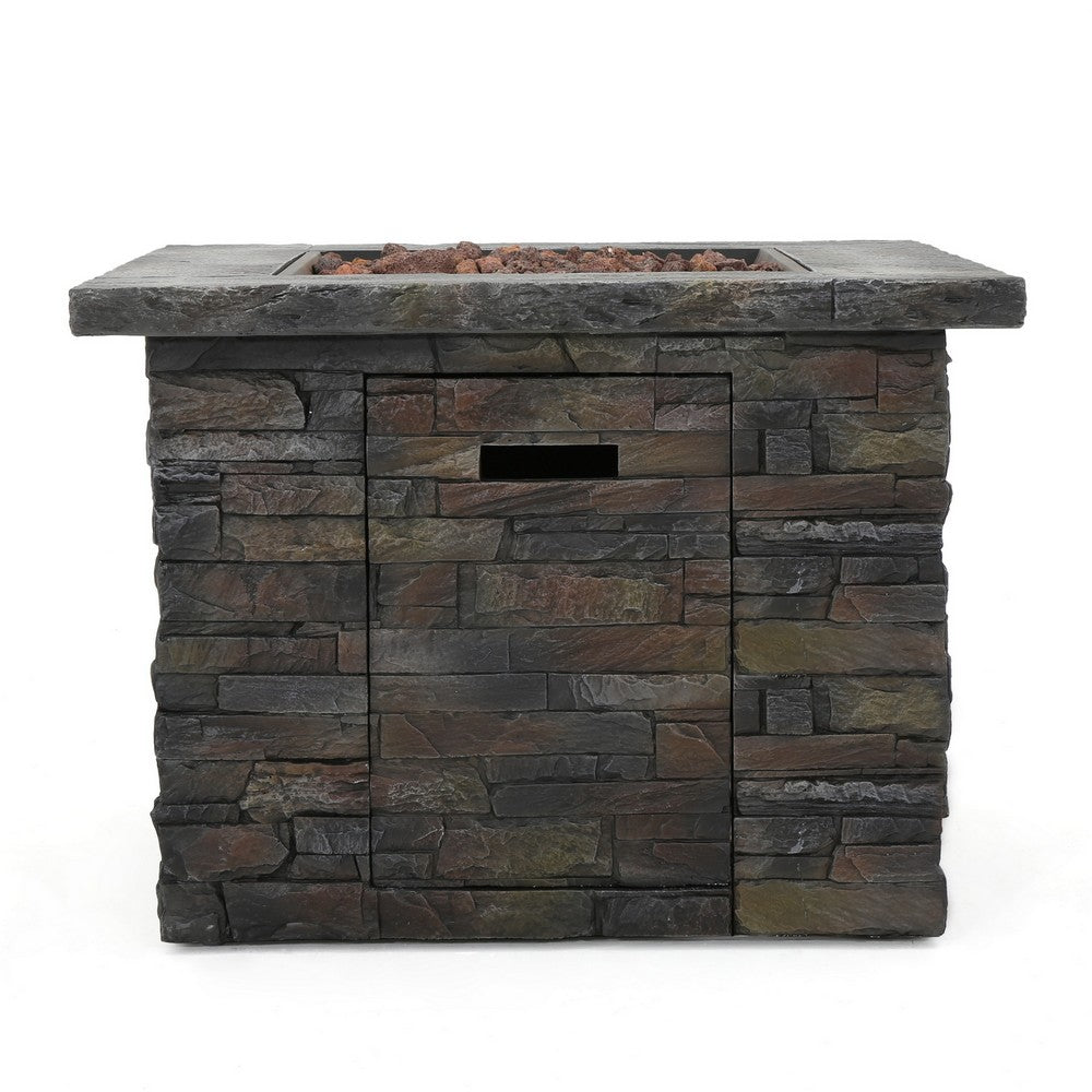 Outdoor Fire Pit w Handles | 40000 BTU | Stone Finish Gray Concrete 33"