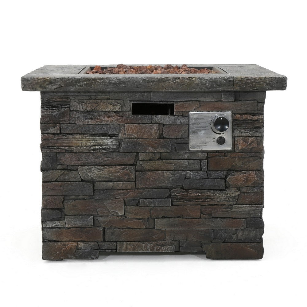Outdoor Fire Pit w Handles | 40000 BTU | Stone Finish Gray Concrete 33"