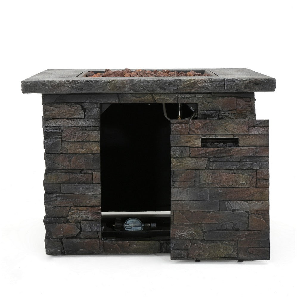 Outdoor Fire Pit w Handles | 40000 BTU | Stone Finish Gray Concrete 33"