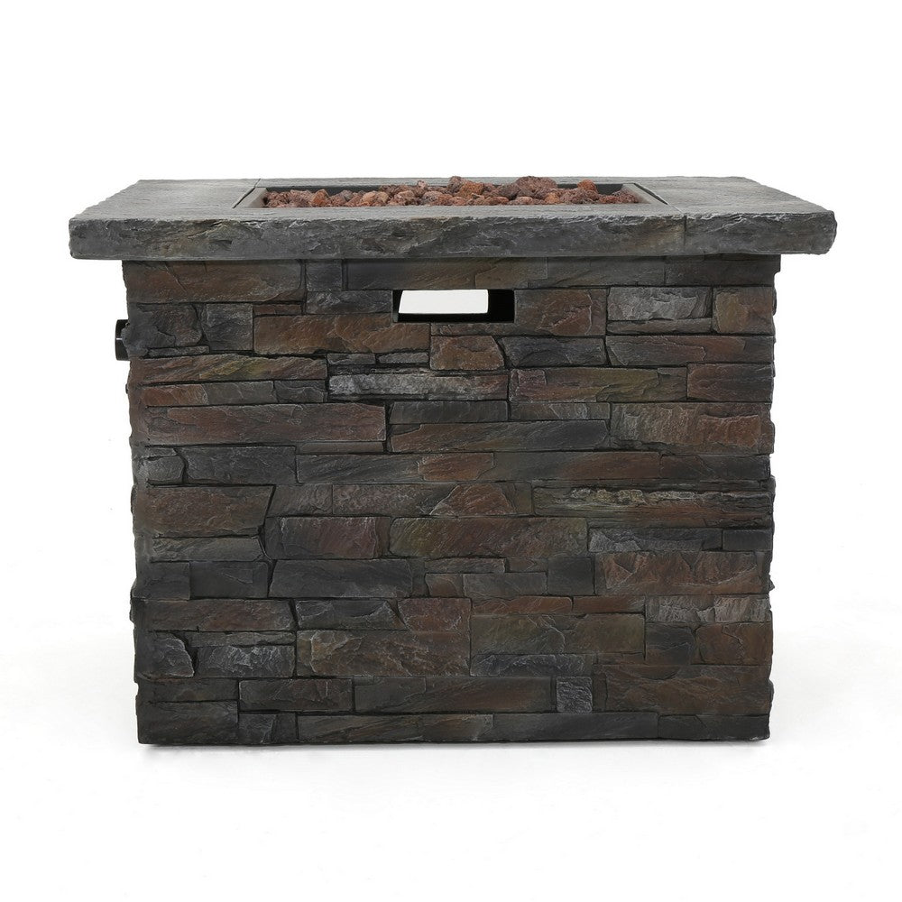 Outdoor Fire Pit w Handles | 40000 BTU | Stone Finish Gray Concrete 33"