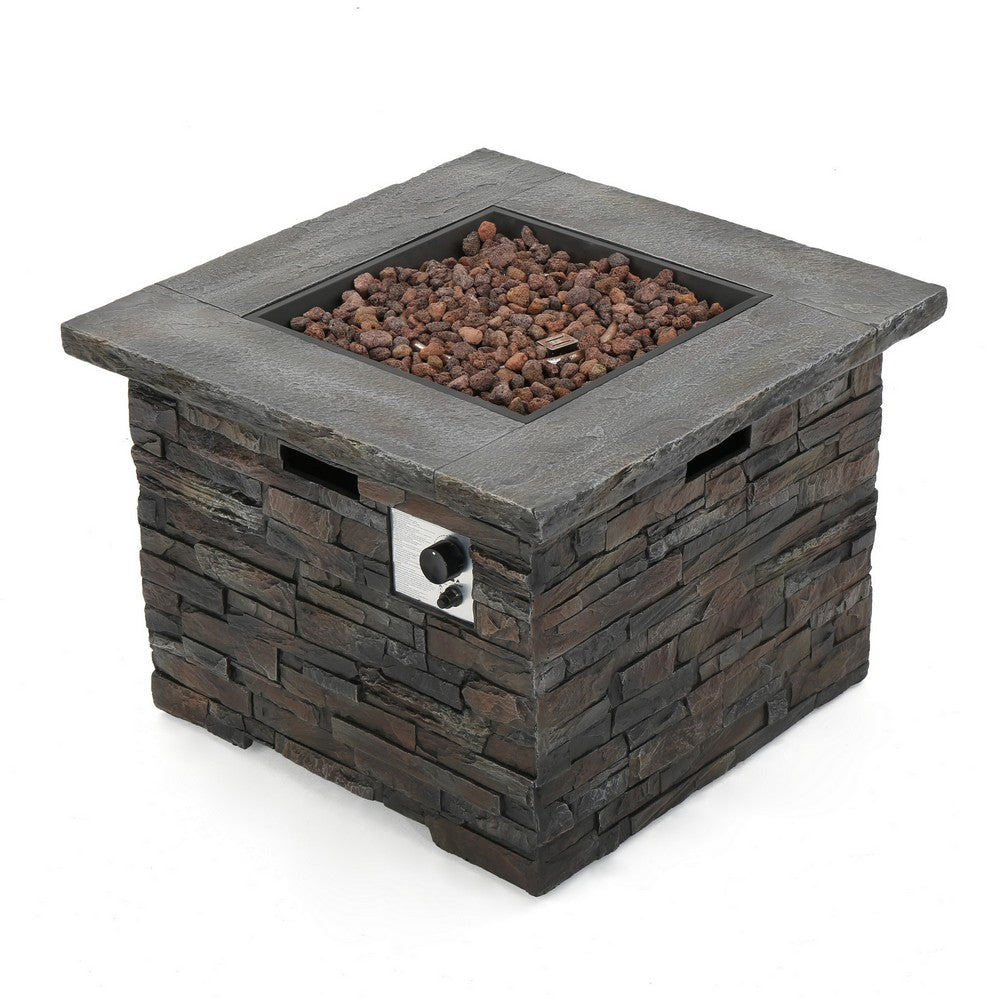 Outdoor Fire Pit w Handles | 40000 BTU | Stone Finish Gray Concrete 33"