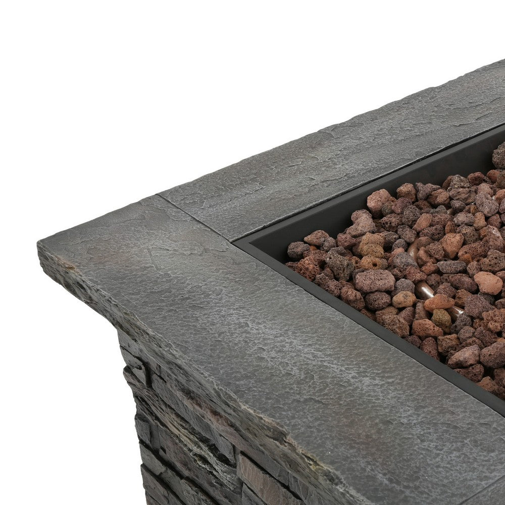 Outdoor Fire Pit w Handles | 40000 BTU | Stone Finish Gray Concrete 33"