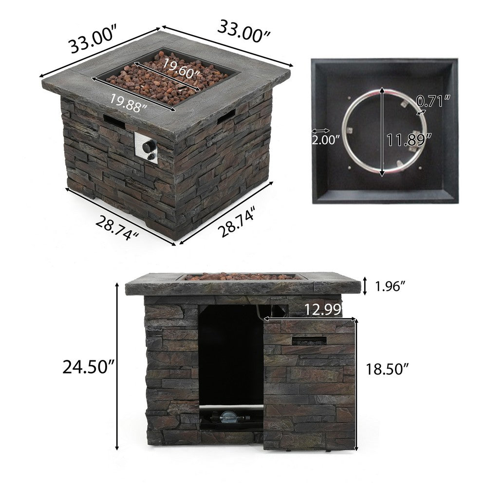 Outdoor Fire Pit w Handles | 40000 BTU | Stone Finish Gray Concrete 33"