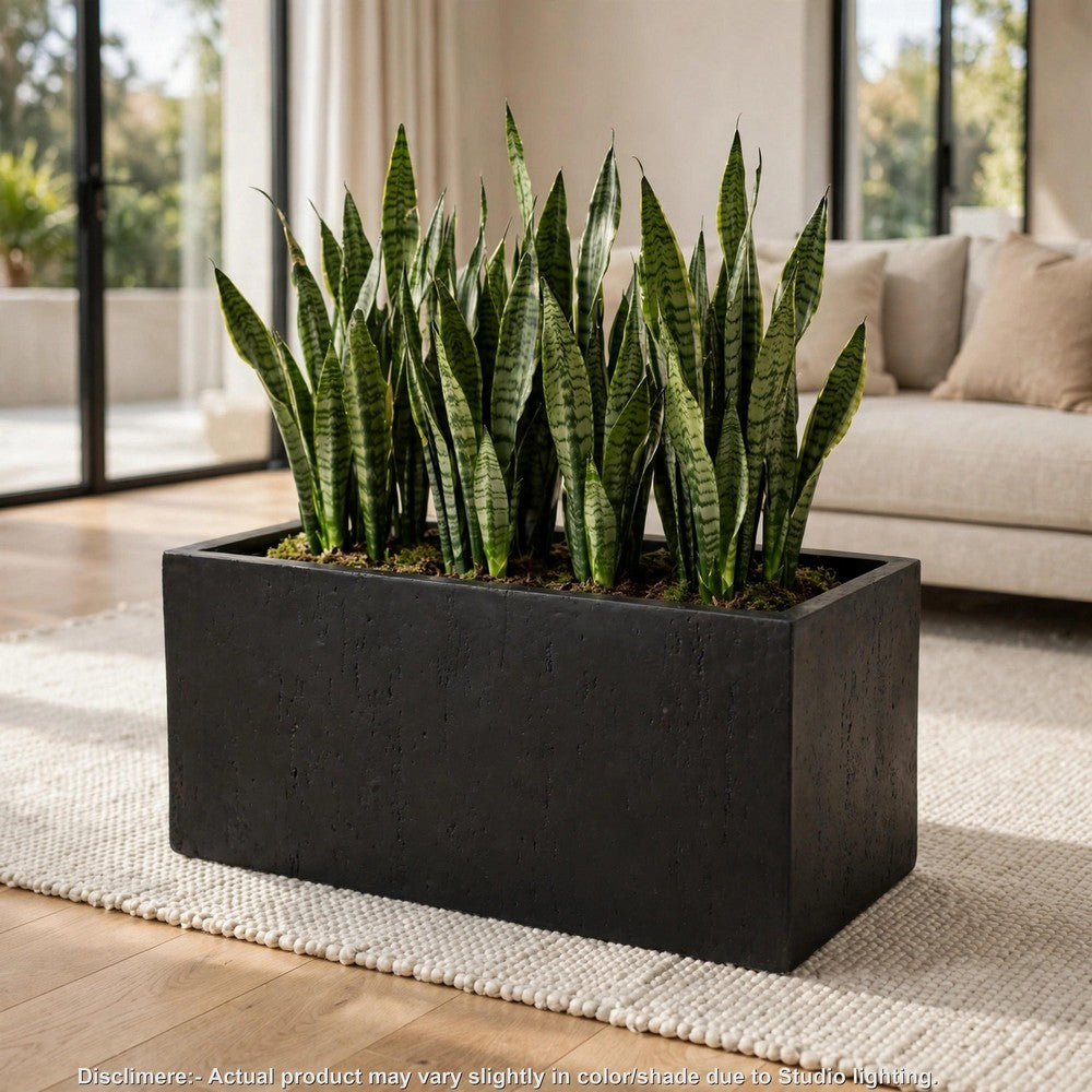Rectangular Planter | Handcrafted | Stone Finish Black Concrete 35"