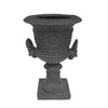 Kiti Urn Planter on Pedestal | Antique Gray Concrete w Carving | 28 Inch