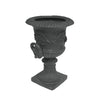 Kiti Urn Planter on Pedestal | Antique Gray Concrete w Carving | 28 Inch