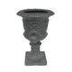 Kiti Urn Planter on Pedestal | Antique Gray Concrete w Carving | 28 Inch