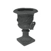 Kiti Urn Planter on Pedestal | Antique Gray Concrete w Carving | 28 Inch
