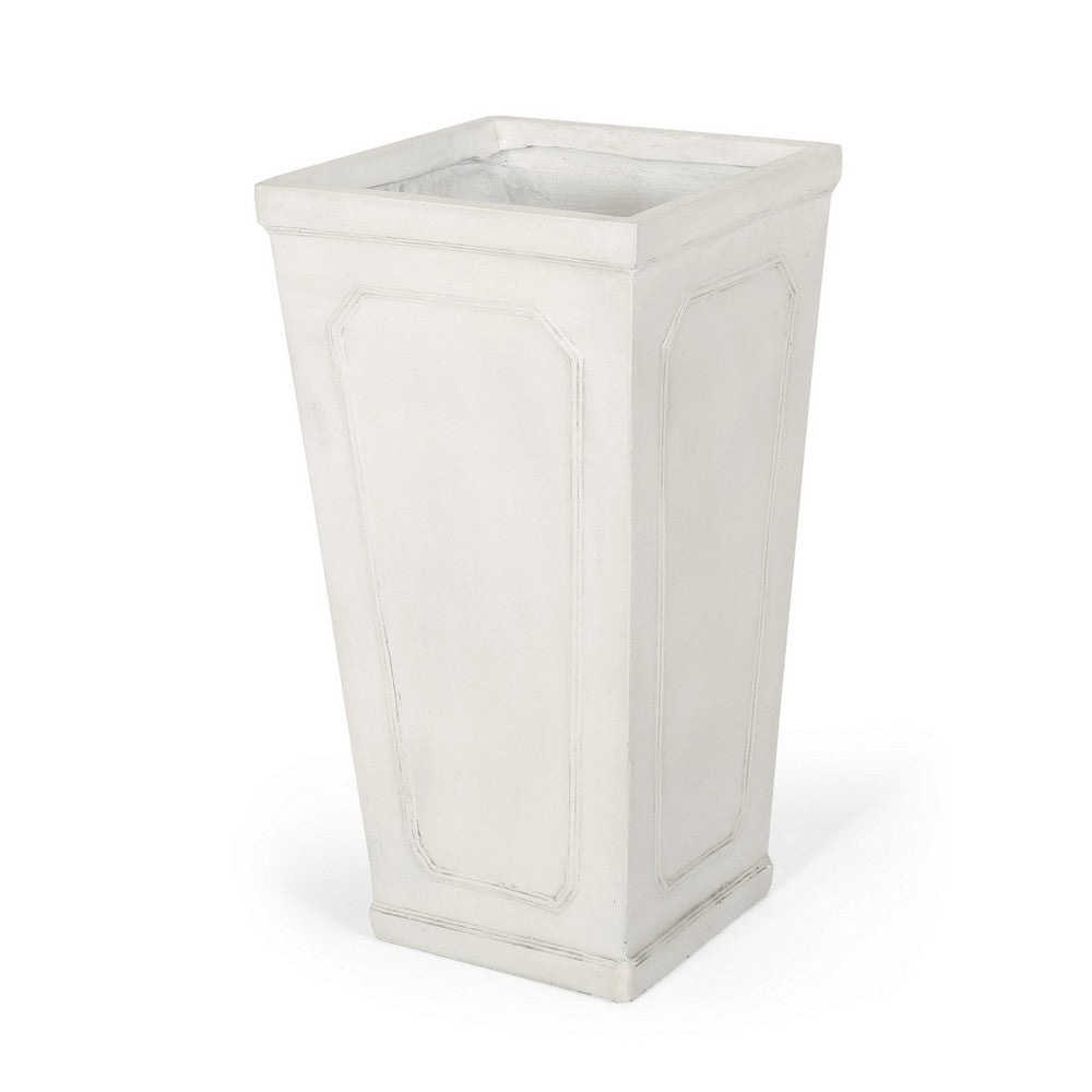 Rahu Tall Tapered Planter | Framed Panel | Antique White Concrete 31"